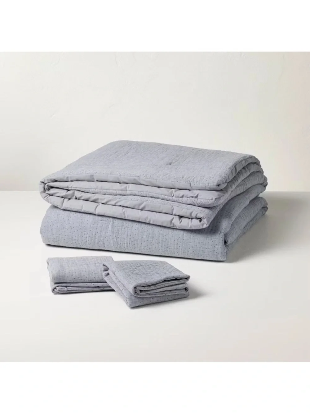 Full/Queen Gauze Stitch Pin Dot COMFORTER Set w/ Shams Blue - Hearth & Hand NEW